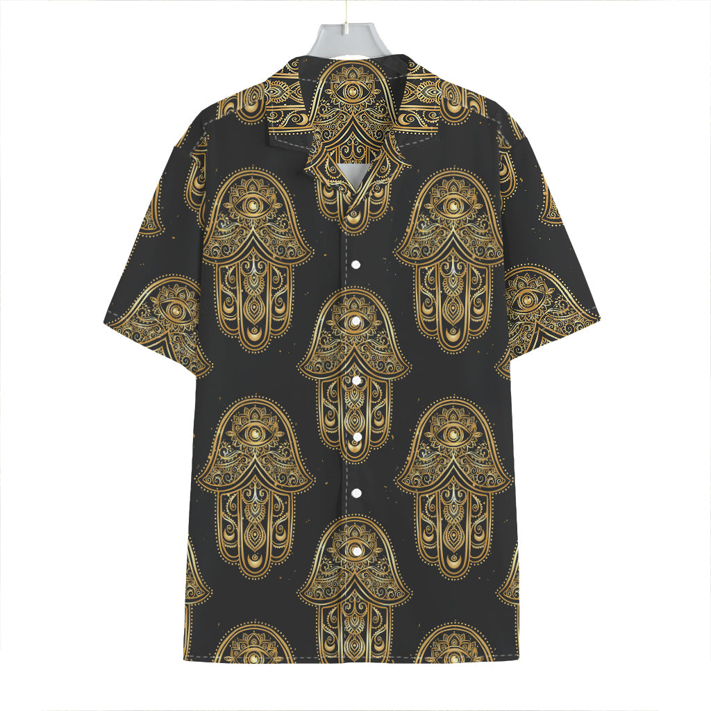 Gold Hamsa Pattern Print Hawaiian Shirt