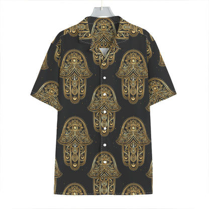 Gold Hamsa Pattern Print Hawaiian Shirt