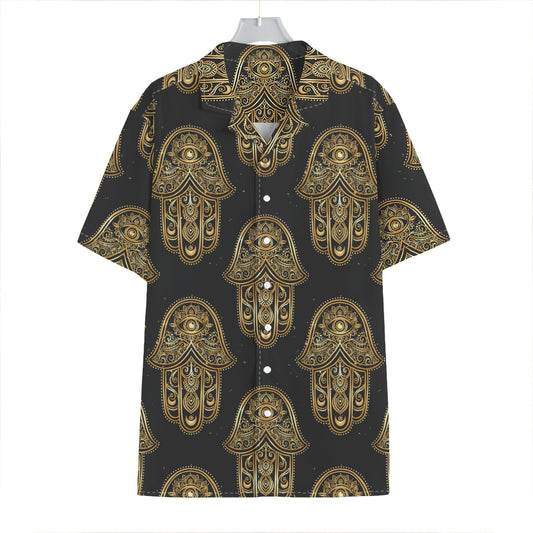 Gold Hamsa Pattern Print Hawaiian Shirt