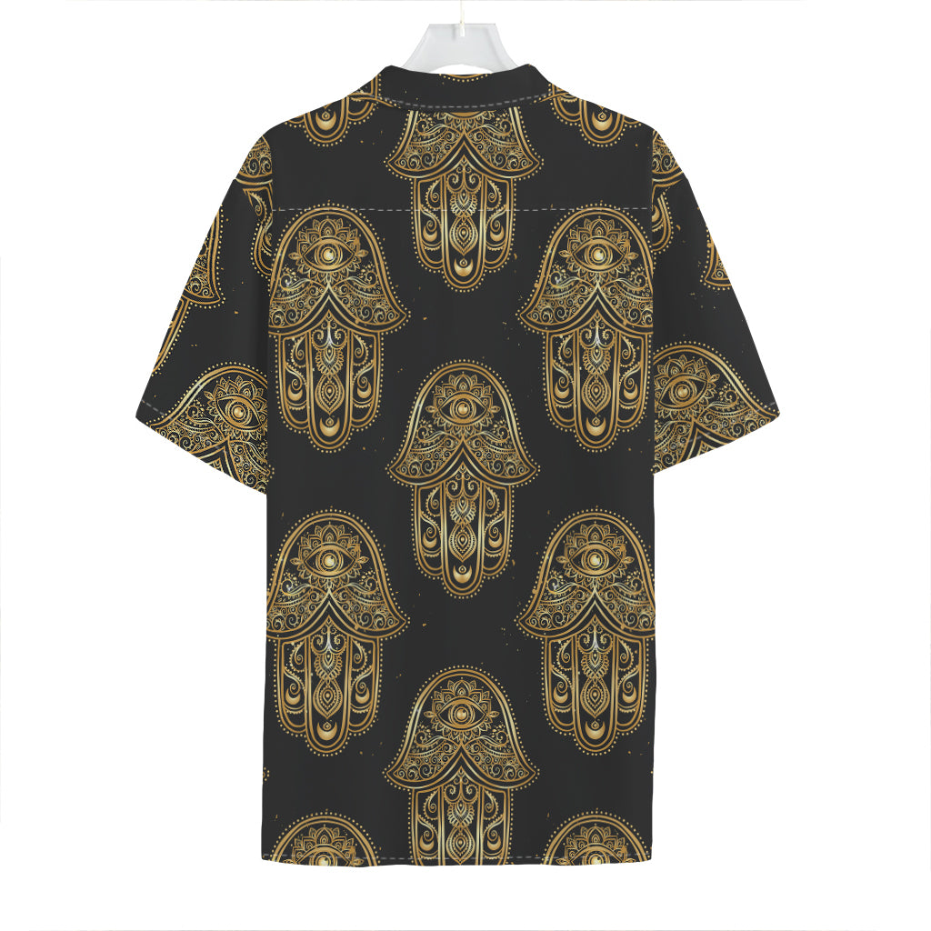 Gold Hamsa Pattern Print Hawaiian Shirt