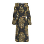 Gold Hamsa Pattern Print Hooded Bathrobe