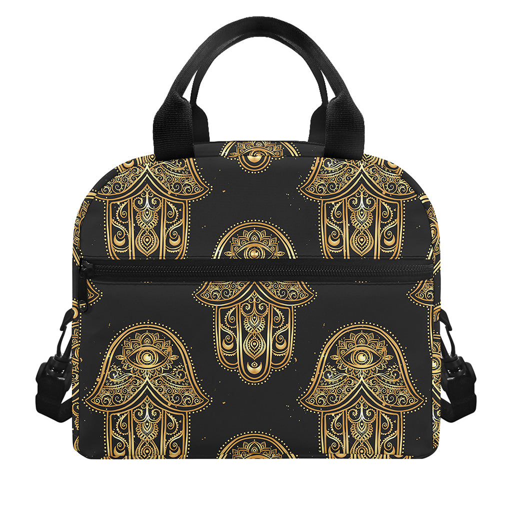 Gold Hamsa Pattern Print Insulated Lunch Bag