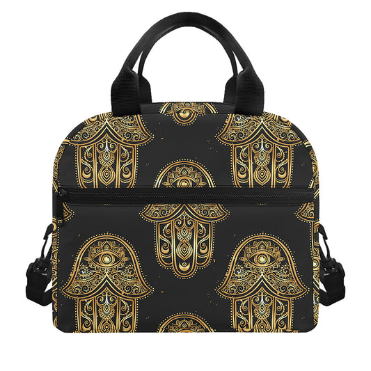 Gold Hamsa Pattern Print Insulated Lunch Bag