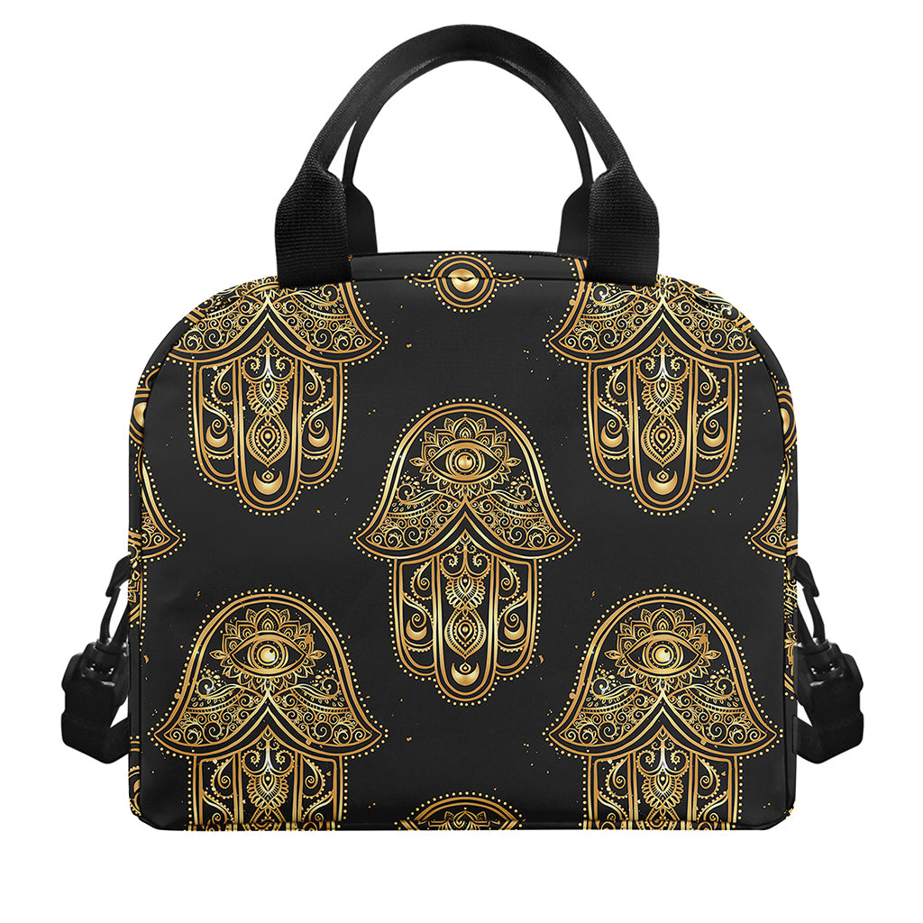 Gold Hamsa Pattern Print Insulated Lunch Bag