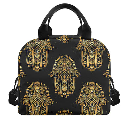 Gold Hamsa Pattern Print Insulated Lunch Bag