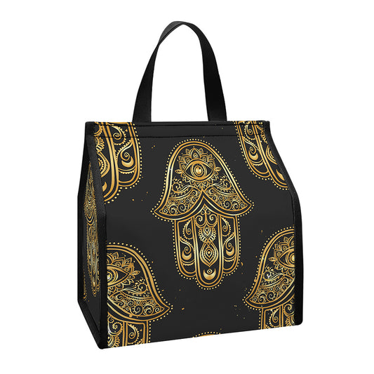 Gold Hamsa Pattern Print Insulated Lunch Tote