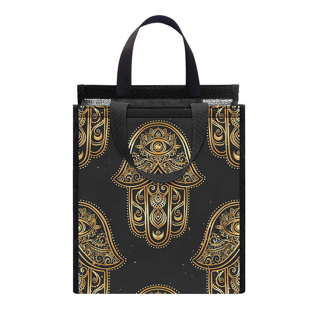 Gold Hamsa Pattern Print Insulated Lunch Tote