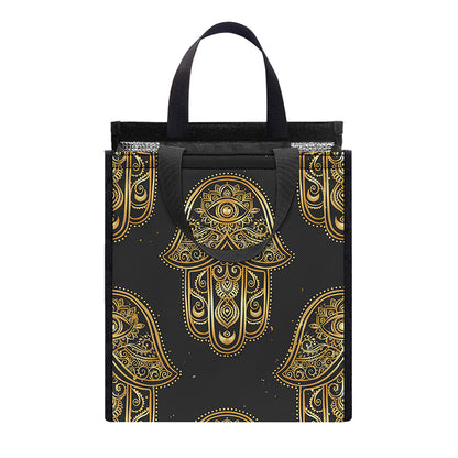 Gold Hamsa Pattern Print Insulated Lunch Tote