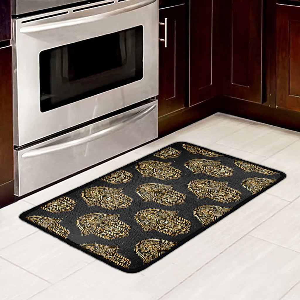 Gold Hamsa Pattern Print Kitchen Mat