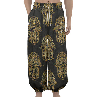Gold Hamsa Pattern Print Lantern Pants