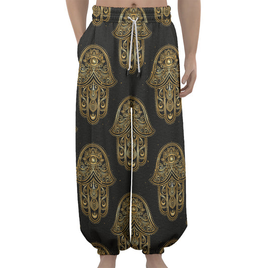 Gold Hamsa Pattern Print Lantern Pants