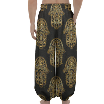 Gold Hamsa Pattern Print Lantern Pants