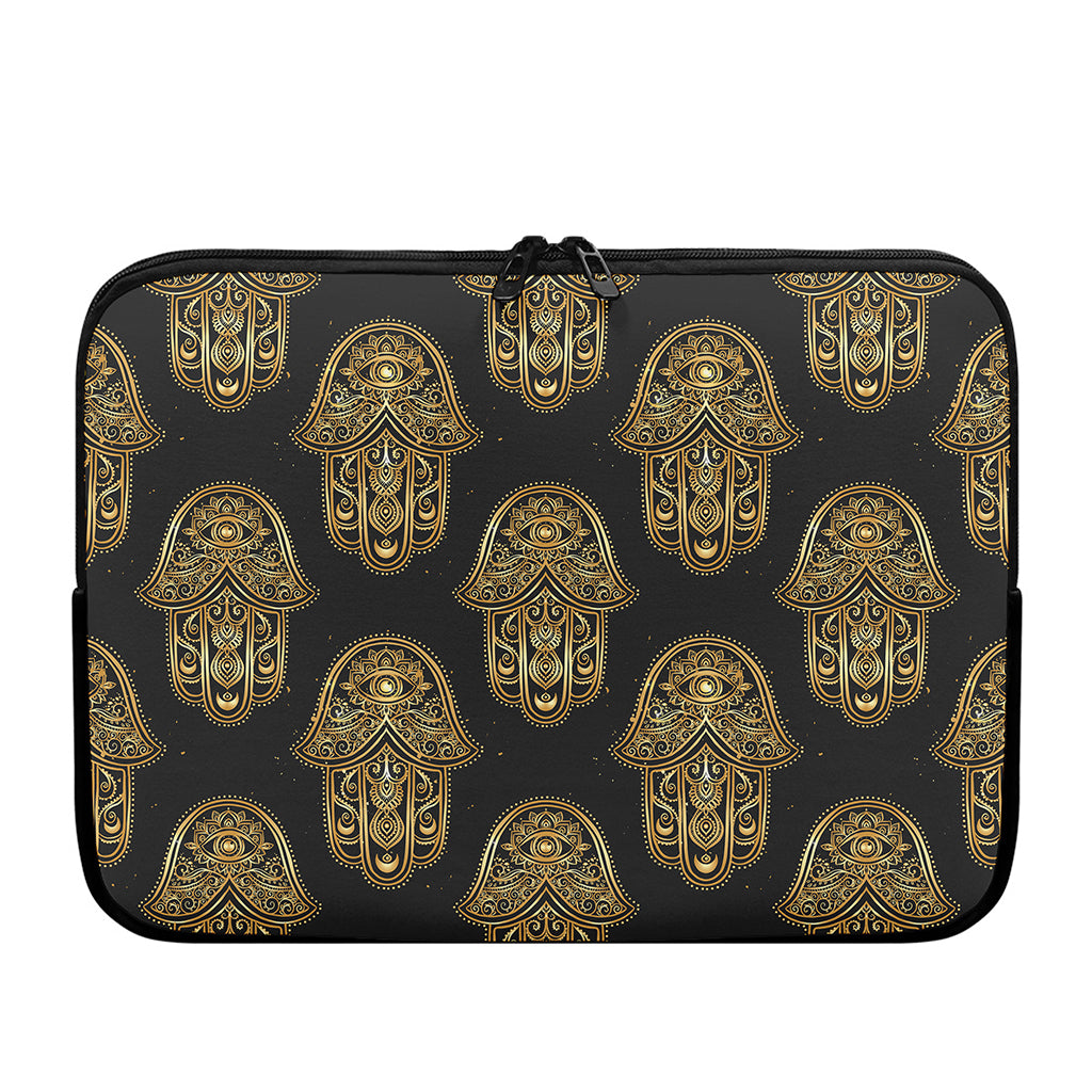 Gold Hamsa Pattern Print Laptop Sleeve