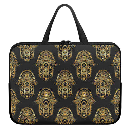 Gold Hamsa Pattern Print Laptop Sleeve With Handle