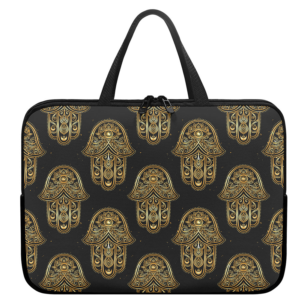 Gold Hamsa Pattern Print Laptop Sleeve With Handle