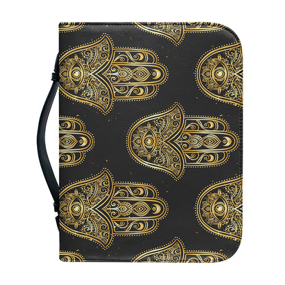 Gold Hamsa Pattern Print Leather Bible Cover