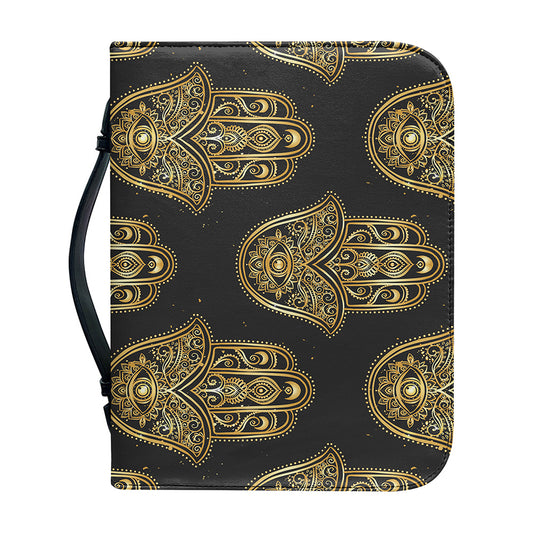 Gold Hamsa Pattern Print Leather Bible Cover