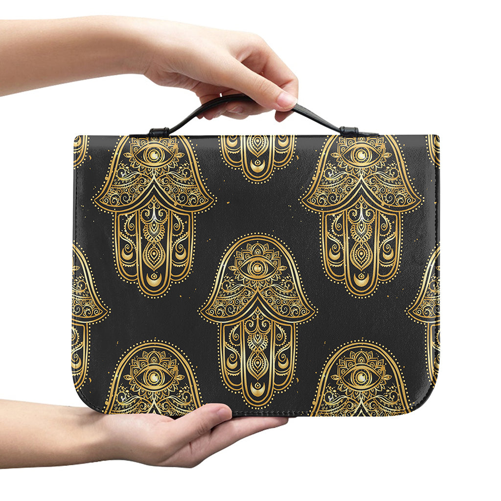 Gold Hamsa Pattern Print Leather Bible Cover