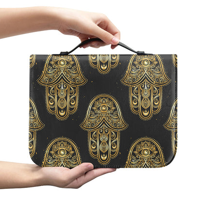 Gold Hamsa Pattern Print Leather Bible Cover