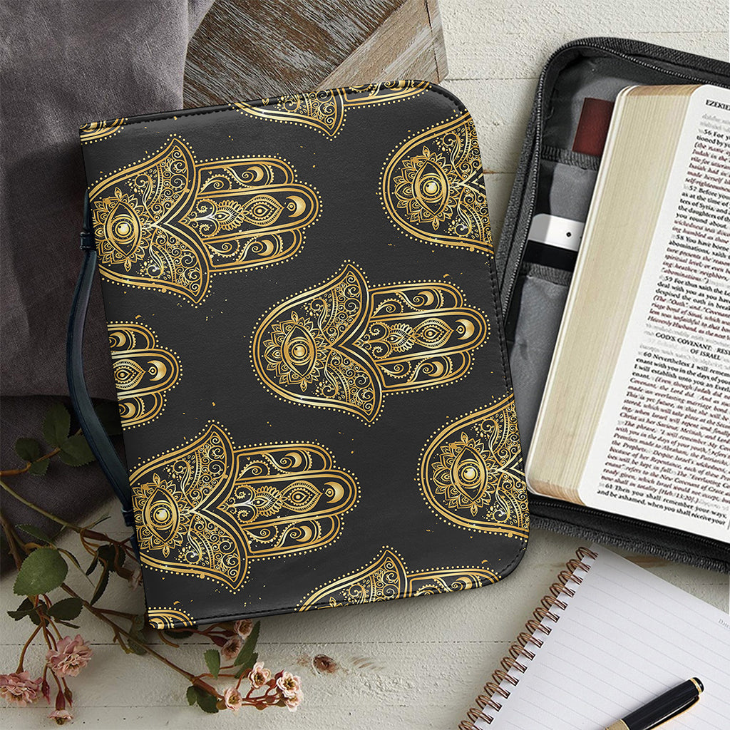 Gold Hamsa Pattern Print Leather Bible Cover