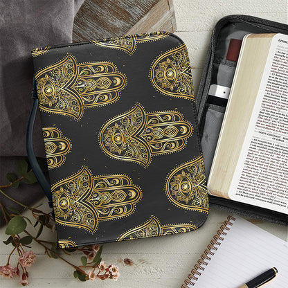 Gold Hamsa Pattern Print Leather Bible Cover