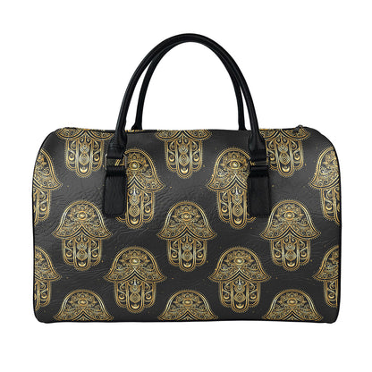 Gold Hamsa Pattern Print Leather Duffle Bag