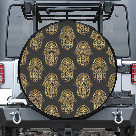 Gold Hamsa Pattern Print Leather Spare Tire Cover