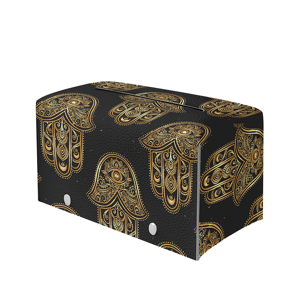 Gold Hamsa Pattern Print Leather Tissue Box Cover