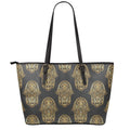 Gold Hamsa Pattern Print Leather Tote Bag With Zipper