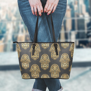 Gold Hamsa Pattern Print Leather Tote Bag