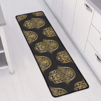 Gold Hamsa Pattern Print Long Kitchen Mat