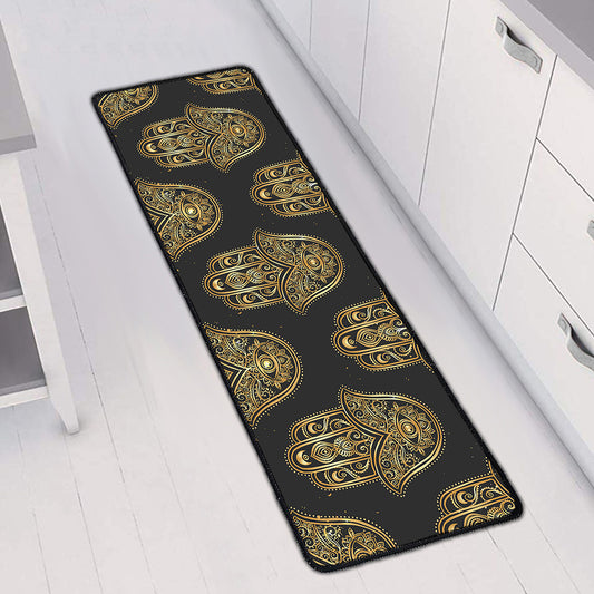 Gold Hamsa Pattern Print Long Kitchen Mat