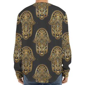 Gold Hamsa Pattern Print Long Sleeve Baseball Jersey