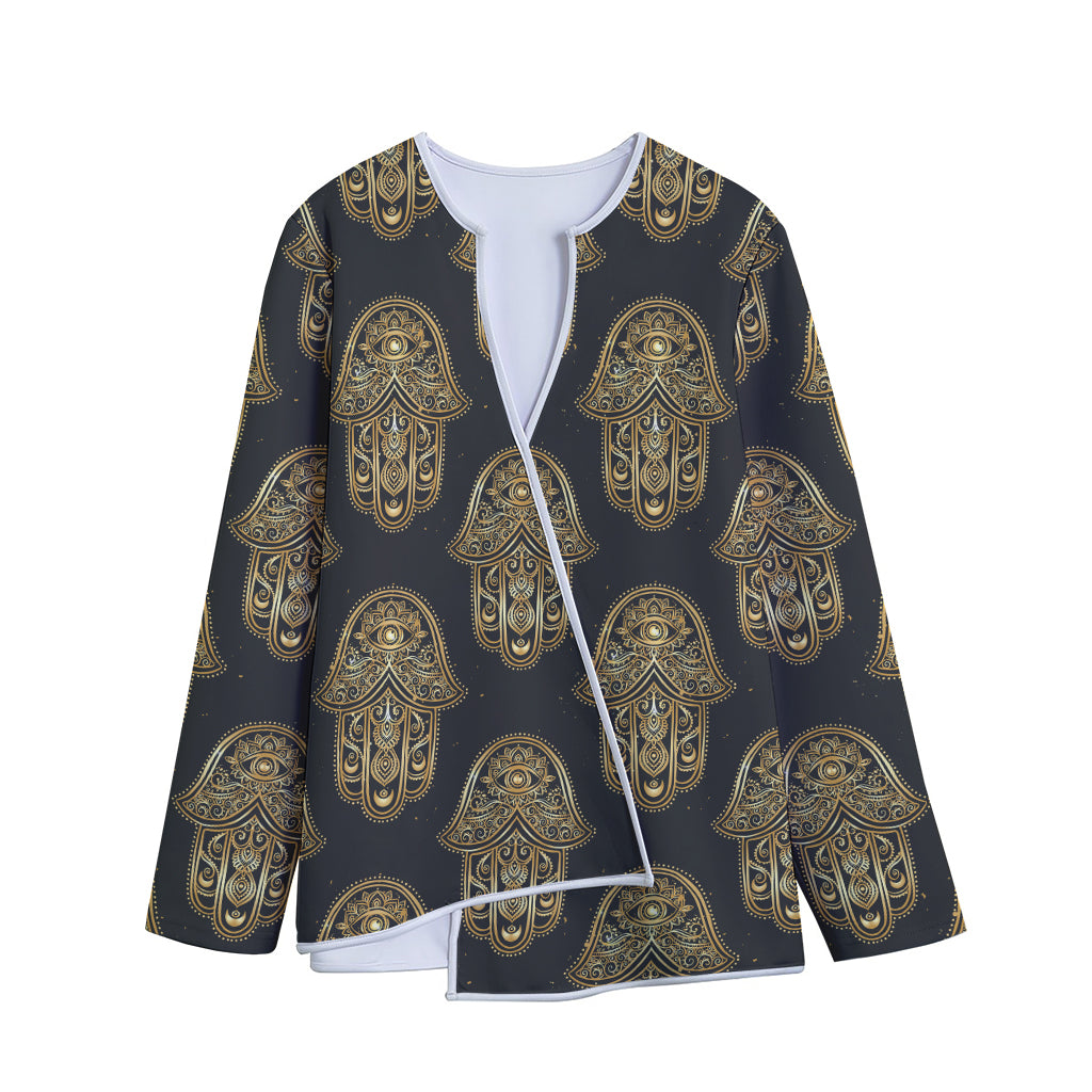Gold Hamsa Pattern Print Long Sleeve Short Coat