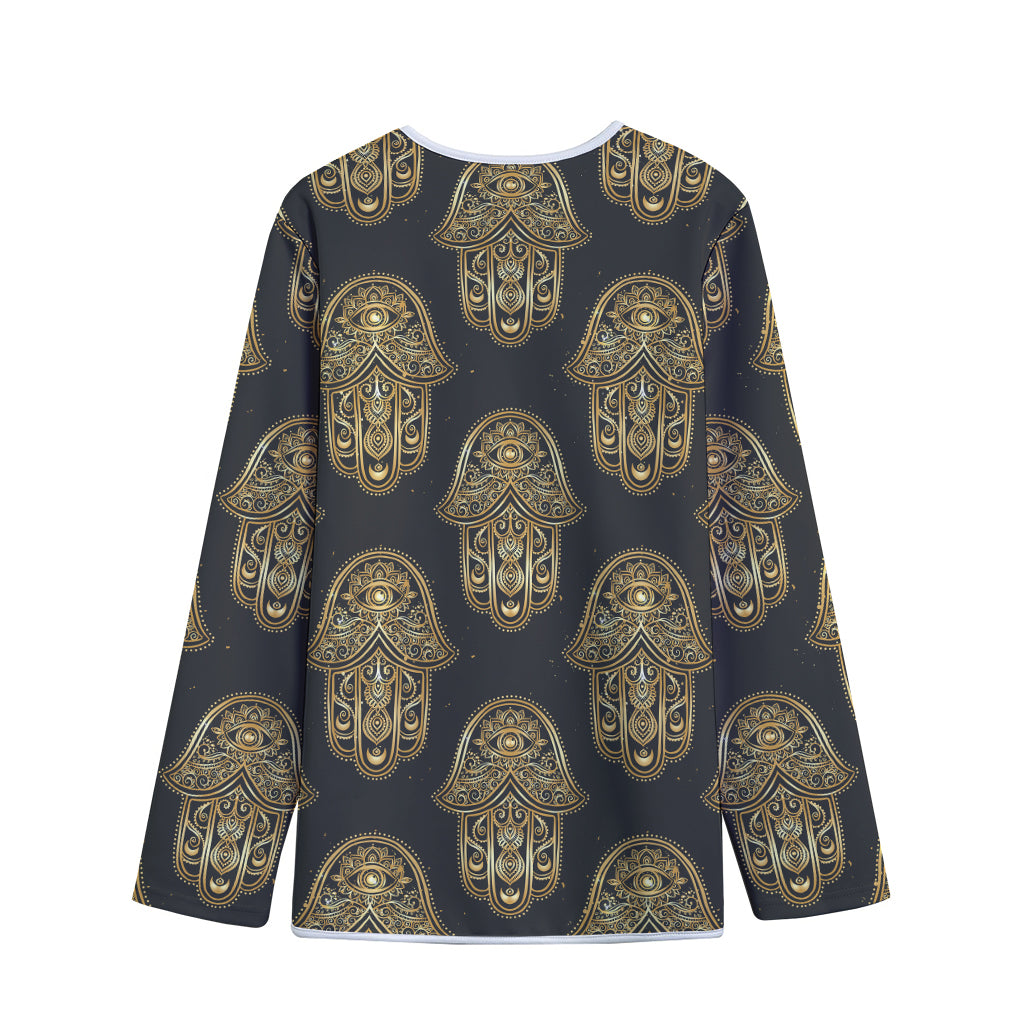 Gold Hamsa Pattern Print Long Sleeve Short Coat