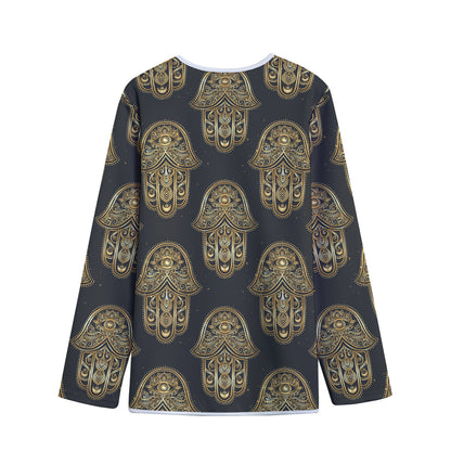 Gold Hamsa Pattern Print Long Sleeve Short Coat