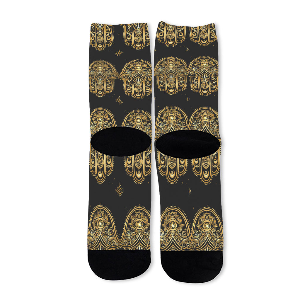 Gold Hamsa Pattern Print Long Socks