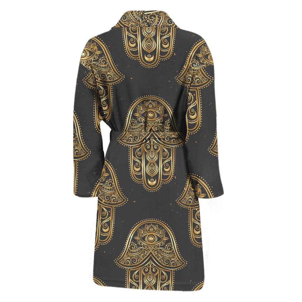 Gold Hamsa Pattern Print Men's Bathrobe