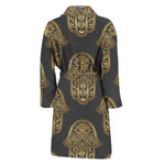 Gold Hamsa Pattern Print Men's Bathrobe