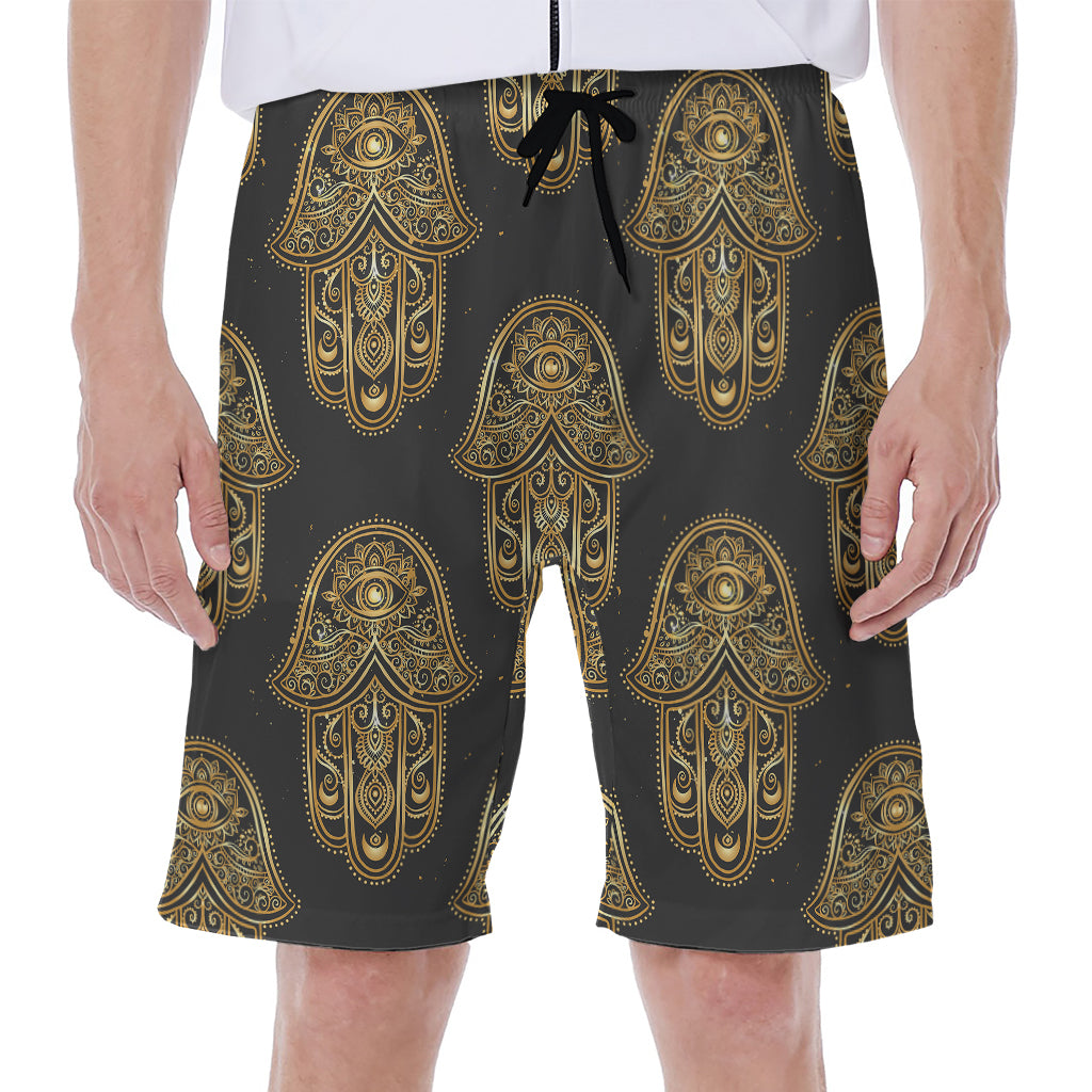 Gold Hamsa Pattern Print Men's Beach Shorts