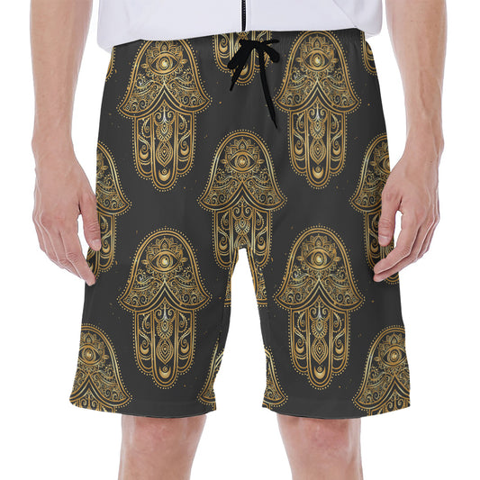 Gold Hamsa Pattern Print Men's Beach Shorts
