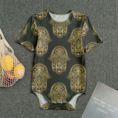 Gold Hamsa Pattern Print Men's Bodysuit