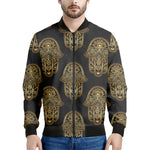 Gold Hamsa Pattern Print Men's Bomber Jacket