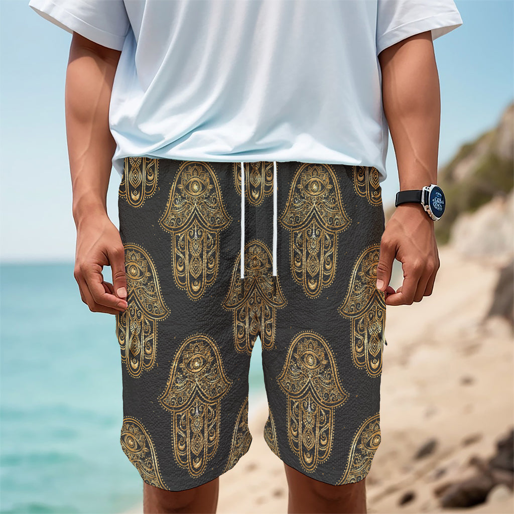 Gold Hamsa Pattern Print Men's Cargo Shorts