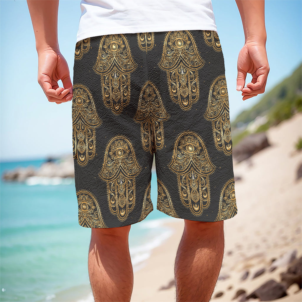 Gold Hamsa Pattern Print Men's Cargo Shorts