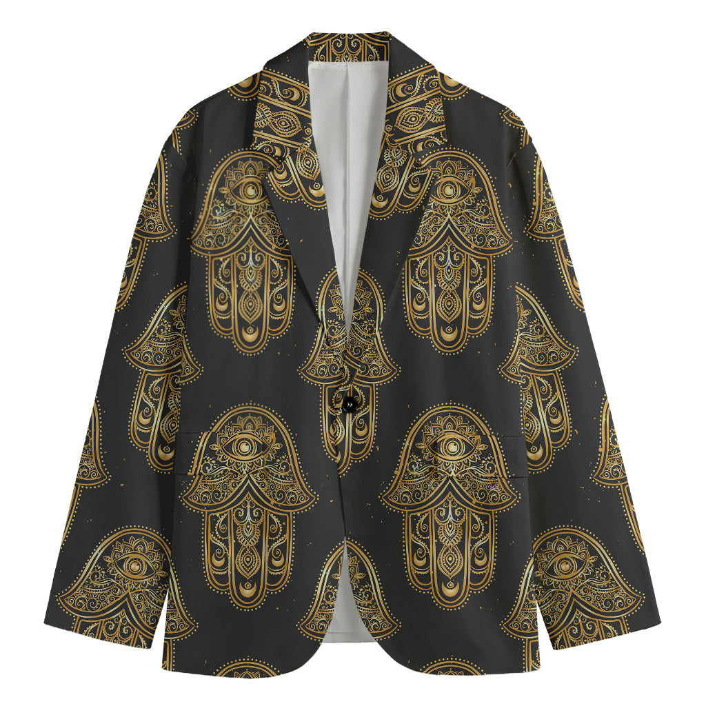 Gold Hamsa Pattern Print Men's Cotton Blazer