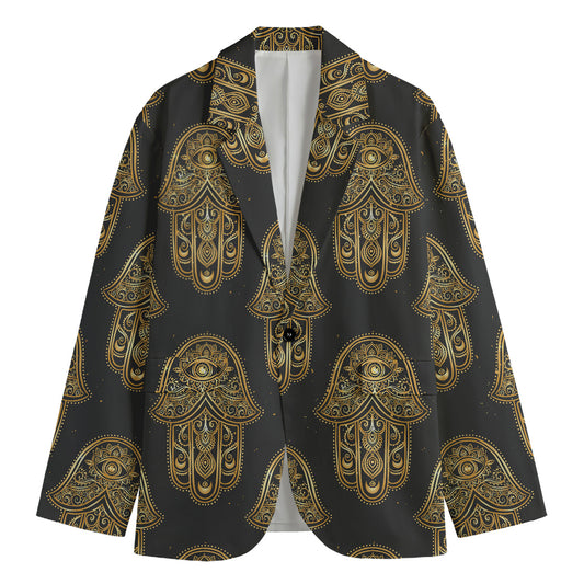 Gold Hamsa Pattern Print Men's Cotton Blazer