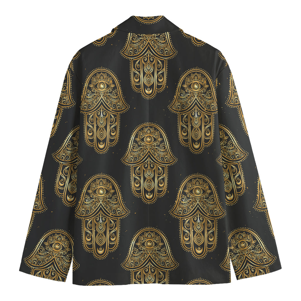 Gold Hamsa Pattern Print Men's Cotton Blazer