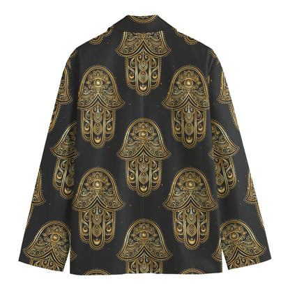 Gold Hamsa Pattern Print Men's Cotton Blazer