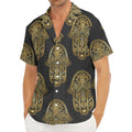 Gold Hamsa Pattern Print Men's Deep V-Neck Shirt